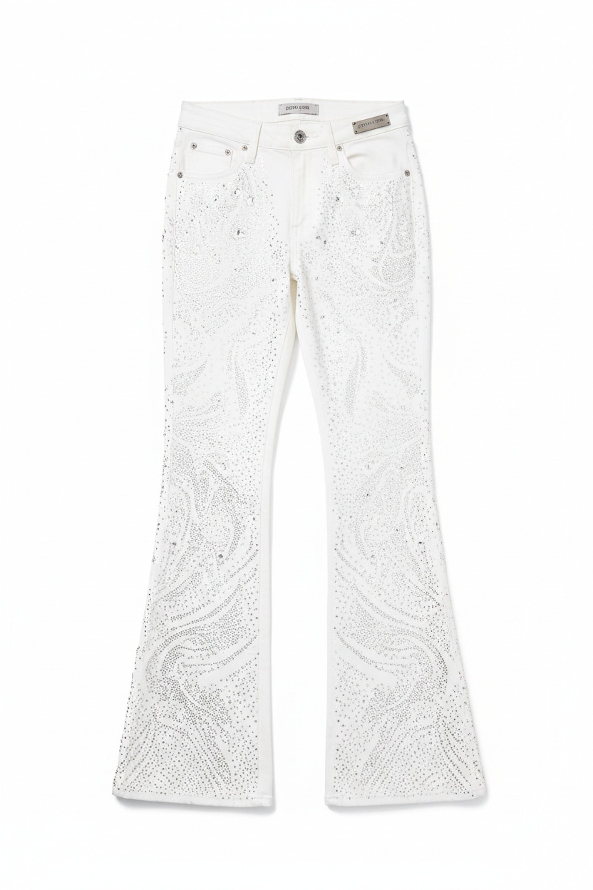 Women's White Rhinestone Bell Bottom Jeans — ESTHER-A-ROSE